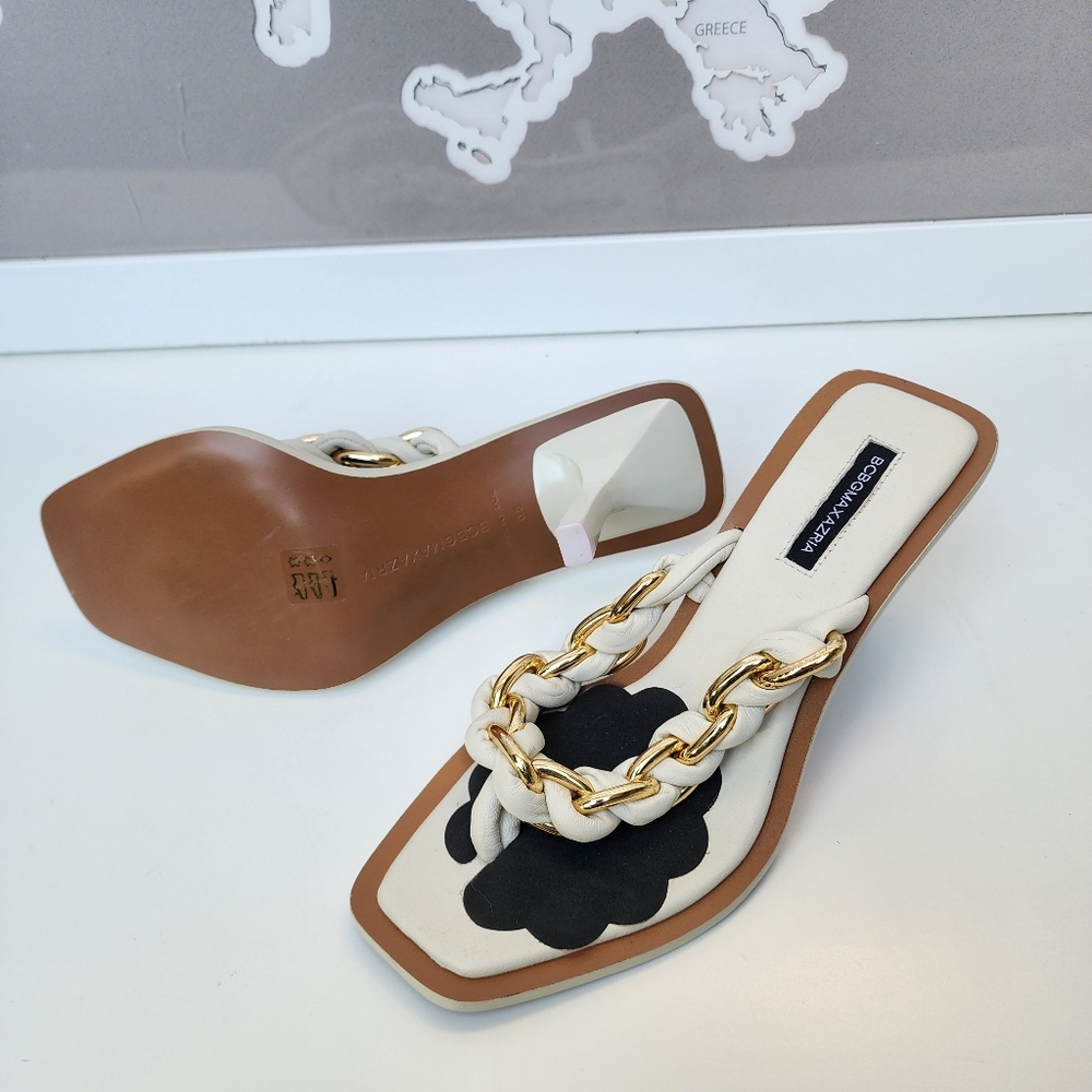 BCBGMAXAZRIA Mistia Braided Chain Kitten Heel Leather Sandal NEW Size 6.5 - Picture 8 of 13